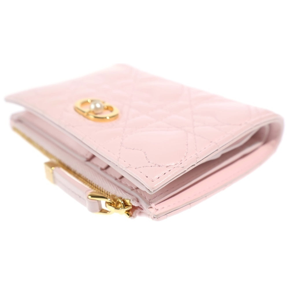 Christian Dior(クリスチャンディオール) ハート ダリアウォレット コンパクトウォレット 二つ折り財布 コインケース ライトピンク ラムスキン ゴールド金具 レディース
