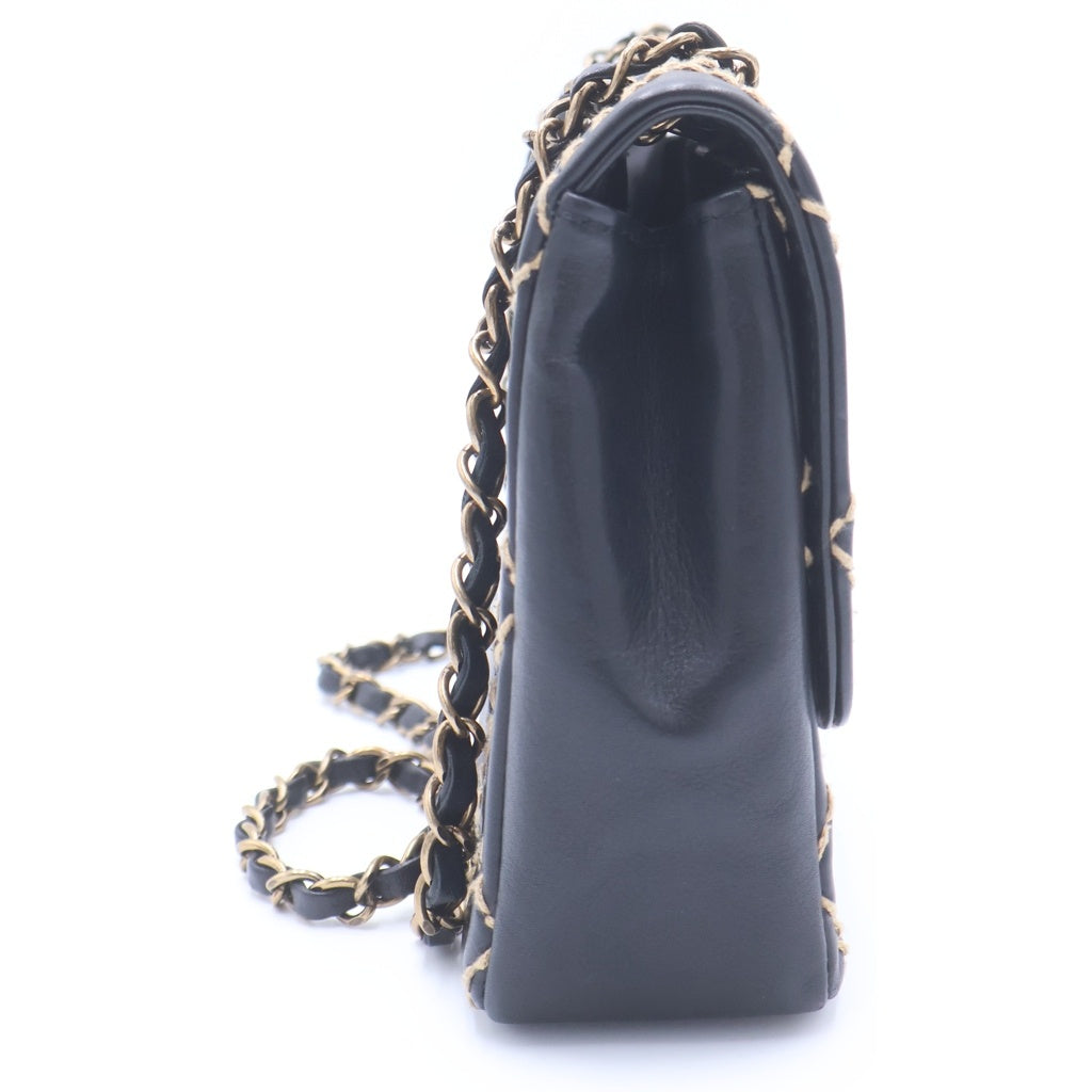 CHANEL(シャネル) マトラッセ25 ワイルドステッチ チェーンショルダーバッグ ブラック レザー ゴールド金具 レディース