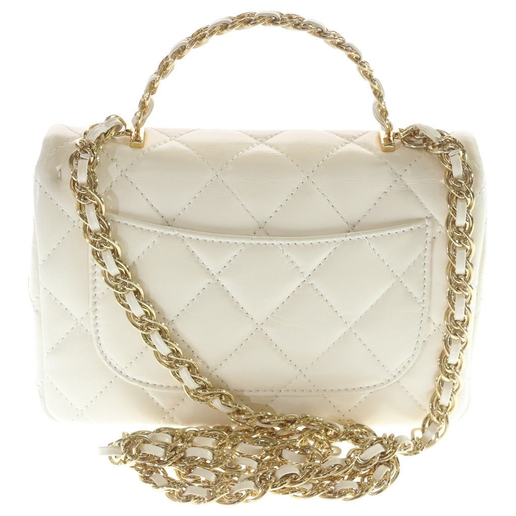 CHANEL(シャネル) トップハンドル 2WAYハンドバッグ ショルダーバッグ チェーンバッグ ホワイト シャイニーカーフスキン AS4023 ゴールド金具 レディース