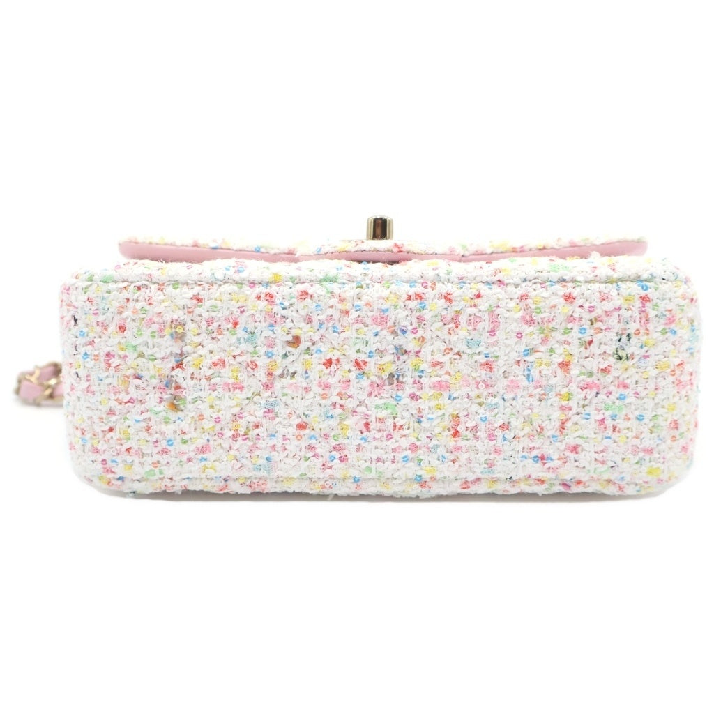 CHANEL(シャネル) ミニマトラッセ 20 ツイード スパンコール チェーンショルダーバッグ ゴールド金具 ホワイト/ピンク プレート レディース