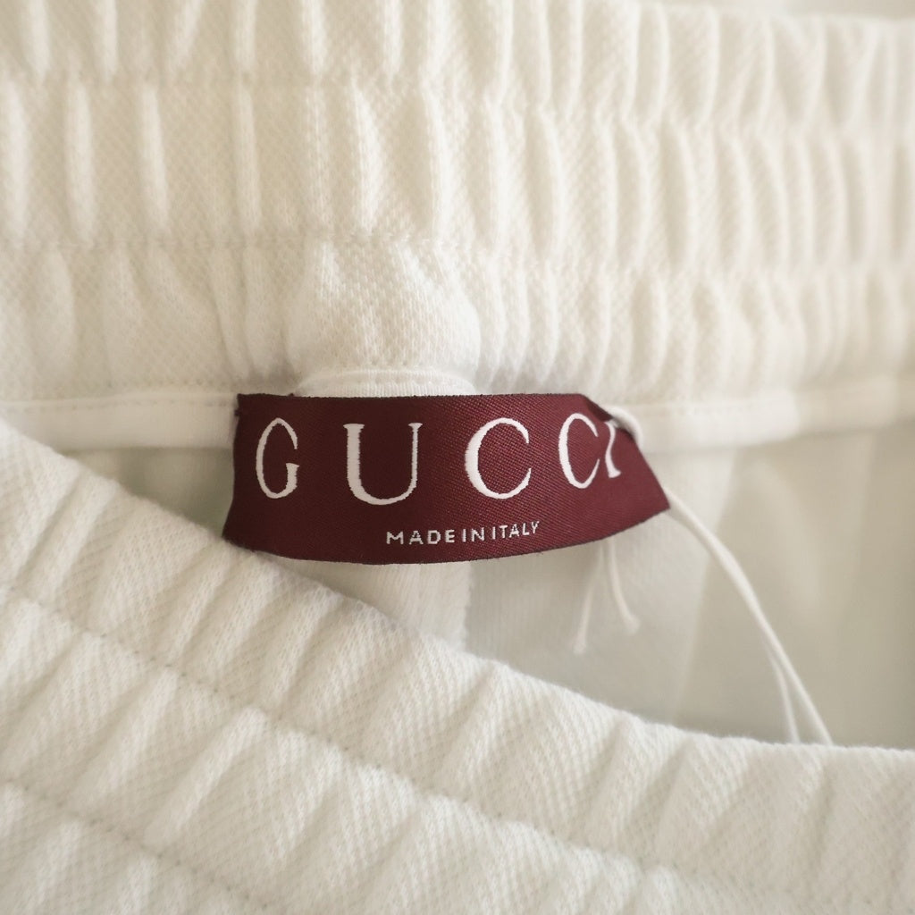 GUCCI(グッチ) ロゴ刺繍 ウェブストライプ コットンジャージー ハーフ ショートパンツ ショーツ ホワイト 833937