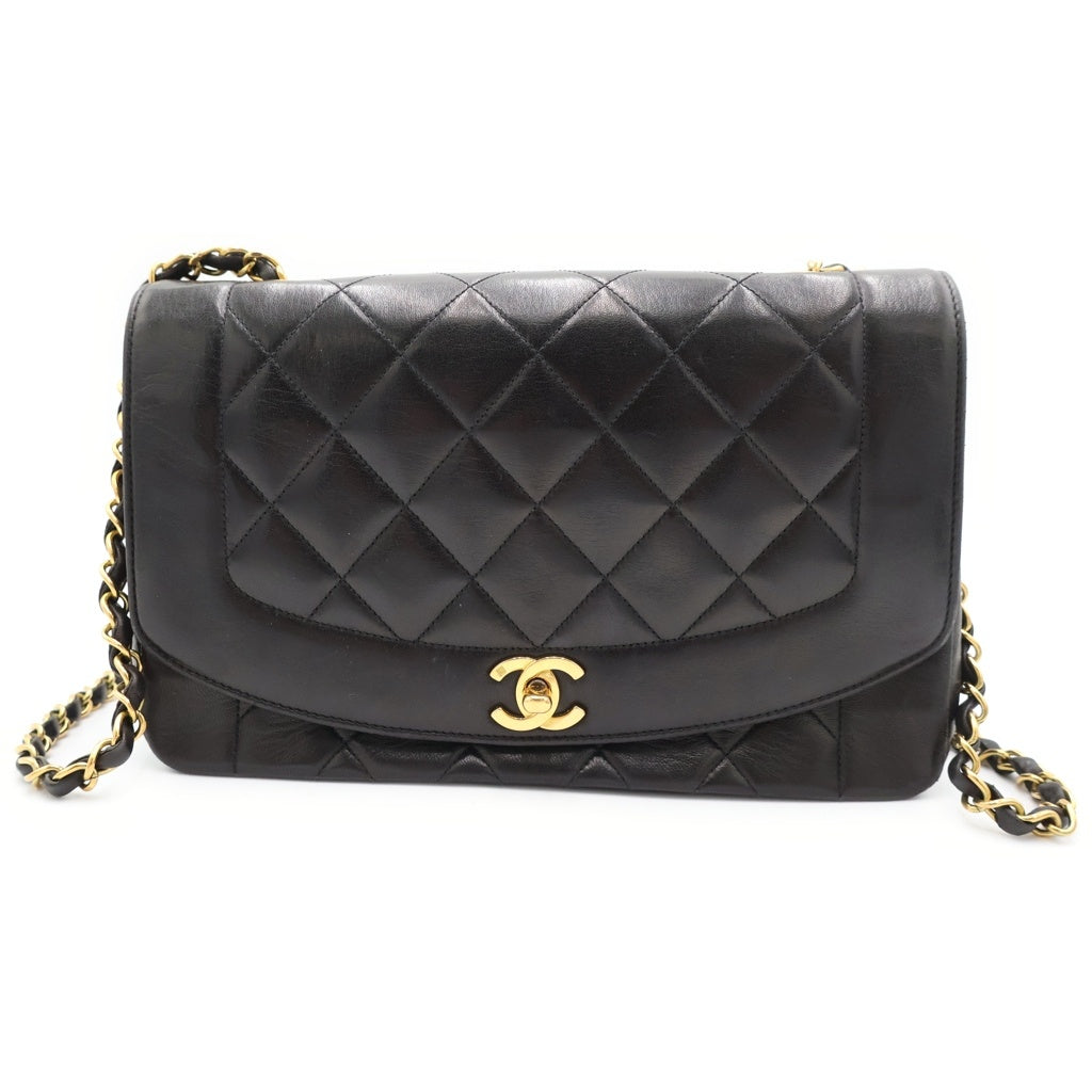 CHANEL(シャネル) ダイアナ 25 チェーンショルダーバッグ キルティングバッグ ブラック ラムスキン A01165 ゴールド金具 レディース