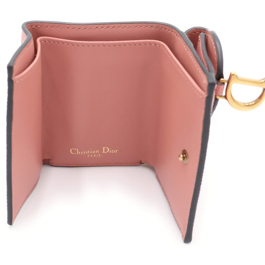 DIOR(ディオール) サドル レザー ロータスウォレット 三つ折り財布 コンパクトウォレット コインケース ピンク レザー ゴールド金具 レディース
