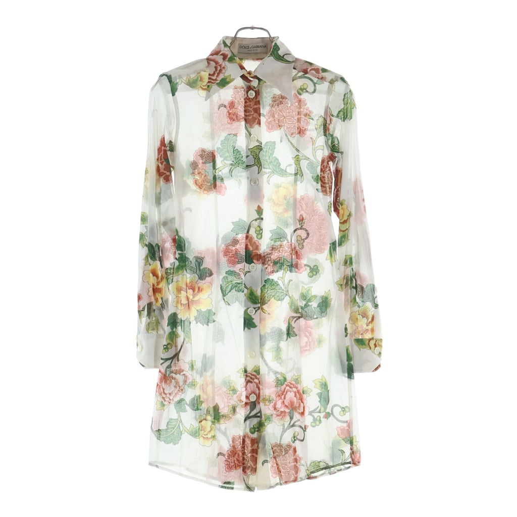 DOLCE & GABBANA(ドルチェアンドガッバーナ) 花柄長袖シアーシャツ フラワープリント ホワイト #38 レディース