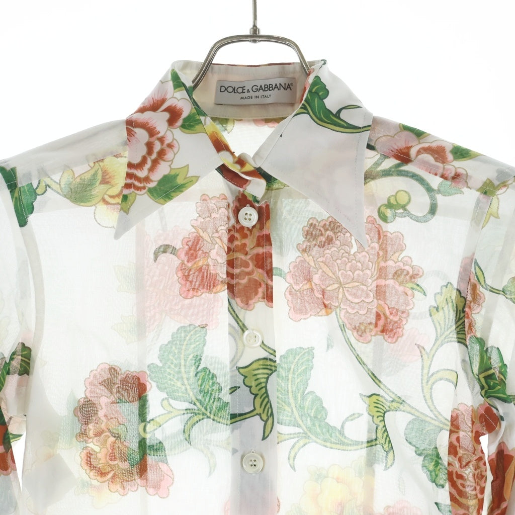DOLCE & GABBANA(ドルチェアンドガッバーナ) 花柄長袖シアーシャツ フラワープリント ホワイト #38 レディース