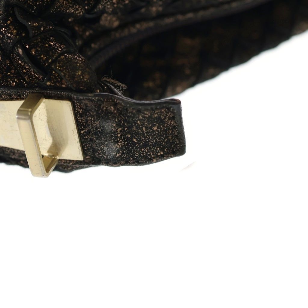 BOTTEGA VENETA(ボッテガヴェネタ) イントレチャート ラメハンドバッグ ポーチ ケース ブラック×ゴールド レザー ゴールド金具 レディース