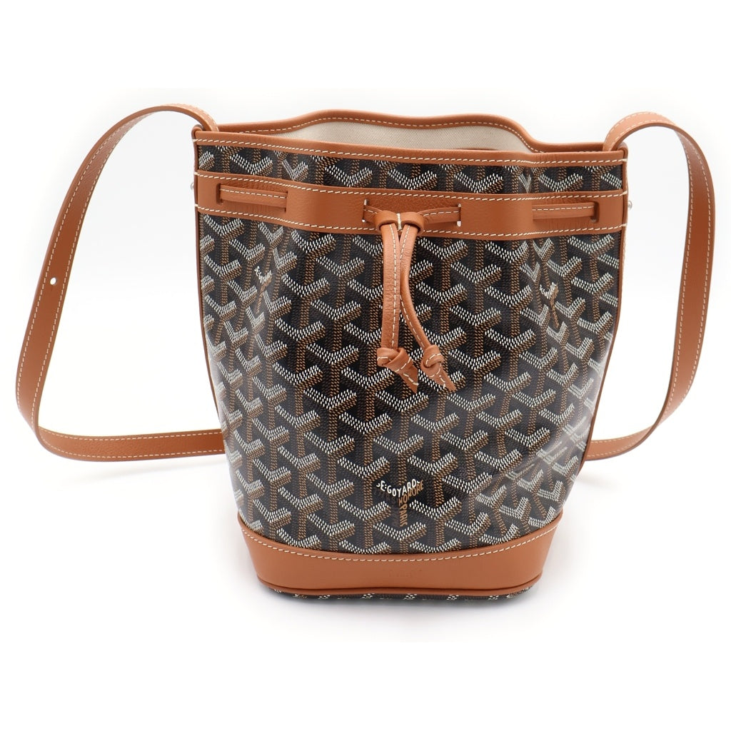 GOYARD(ゴヤール) プティ フロ ショルダーバック 巾着バッグ ブラウン PVCコーティング レザー レディース