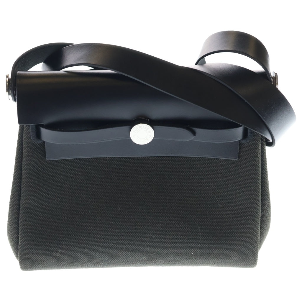 HERMES(エルメス) エールバッグジップ ミニ トワルミリタリー ヴァッシュハンター レザー キャンバス ショルダーバッグ シルバー金具 ブラック/カーキ W刻印