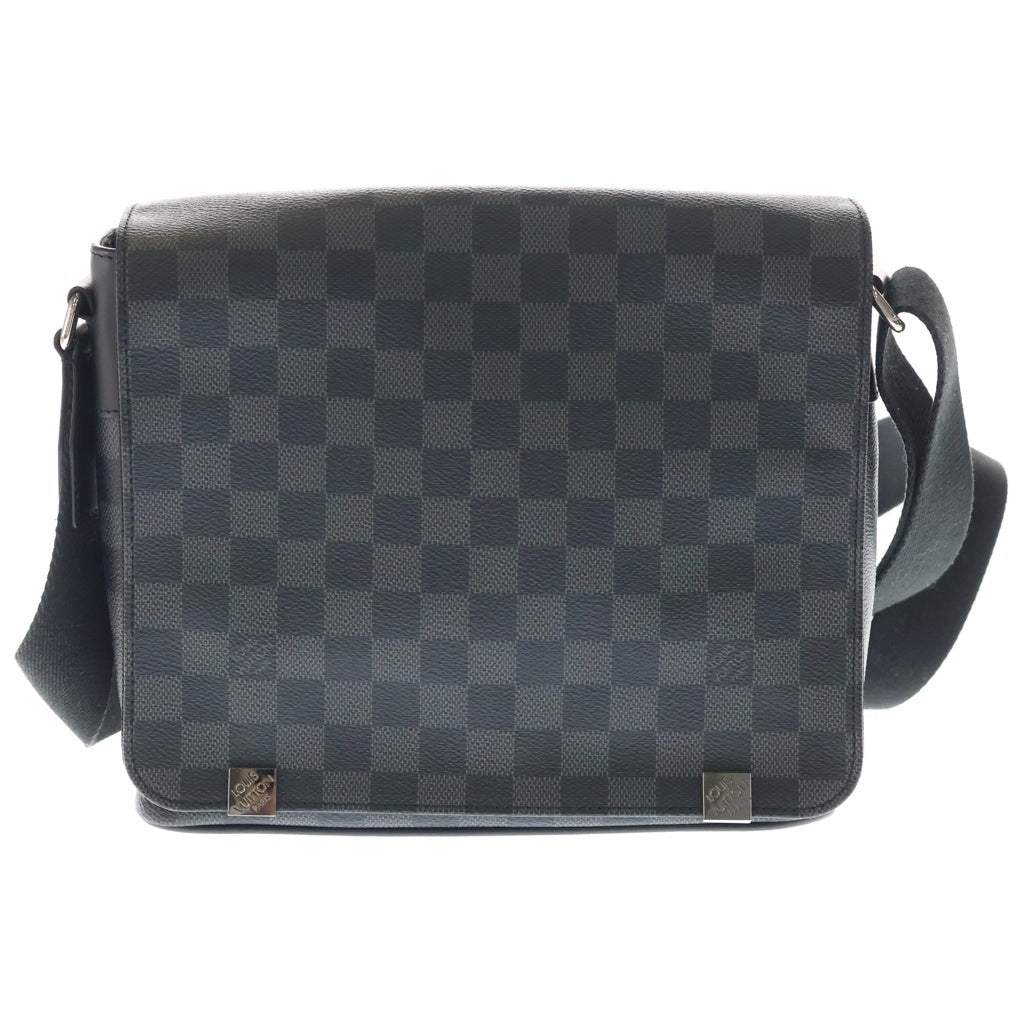 LOUIS VUITTON(ルイヴィトン) ディストリクトPM ダミエ グラフィット PVC レザー ショルダーバッグ シルバー金具 ブラック N41028 レディース