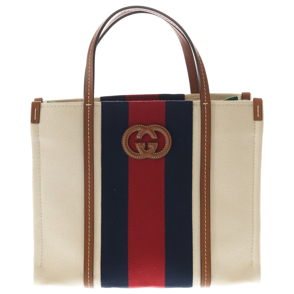 GUCCI(グッチ) インターロッキングG キャンバス レザー 2WAY ハンド ショルダー トートバッグ アイボリー/ブラウン 727728 レディース