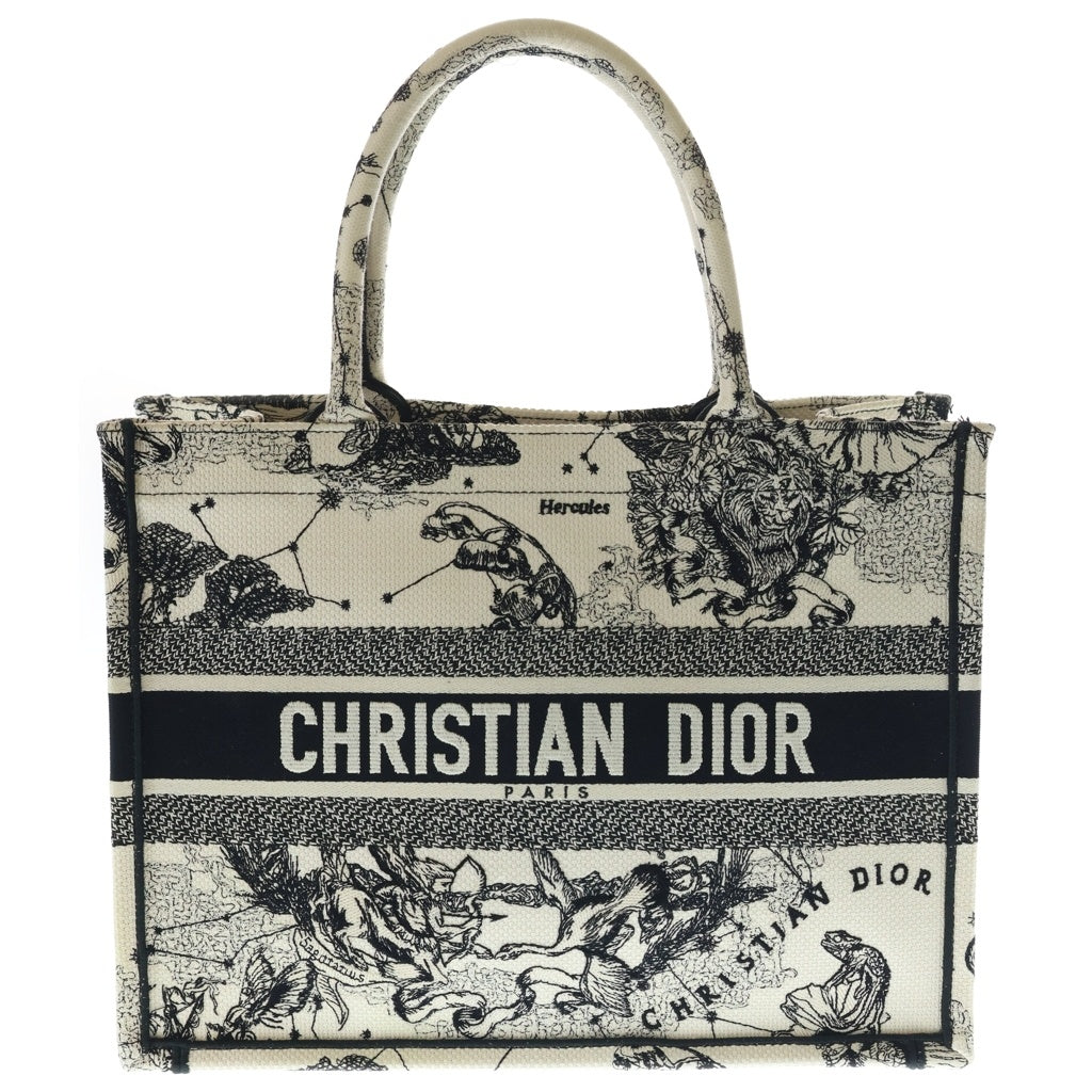 Christian Dior(クリスチャンディオール) ブックトート ミディアム ゾディアック エンブロイダリー トートバッグ ハンドバッグ アイボリー×ブラック キャンバス レディース