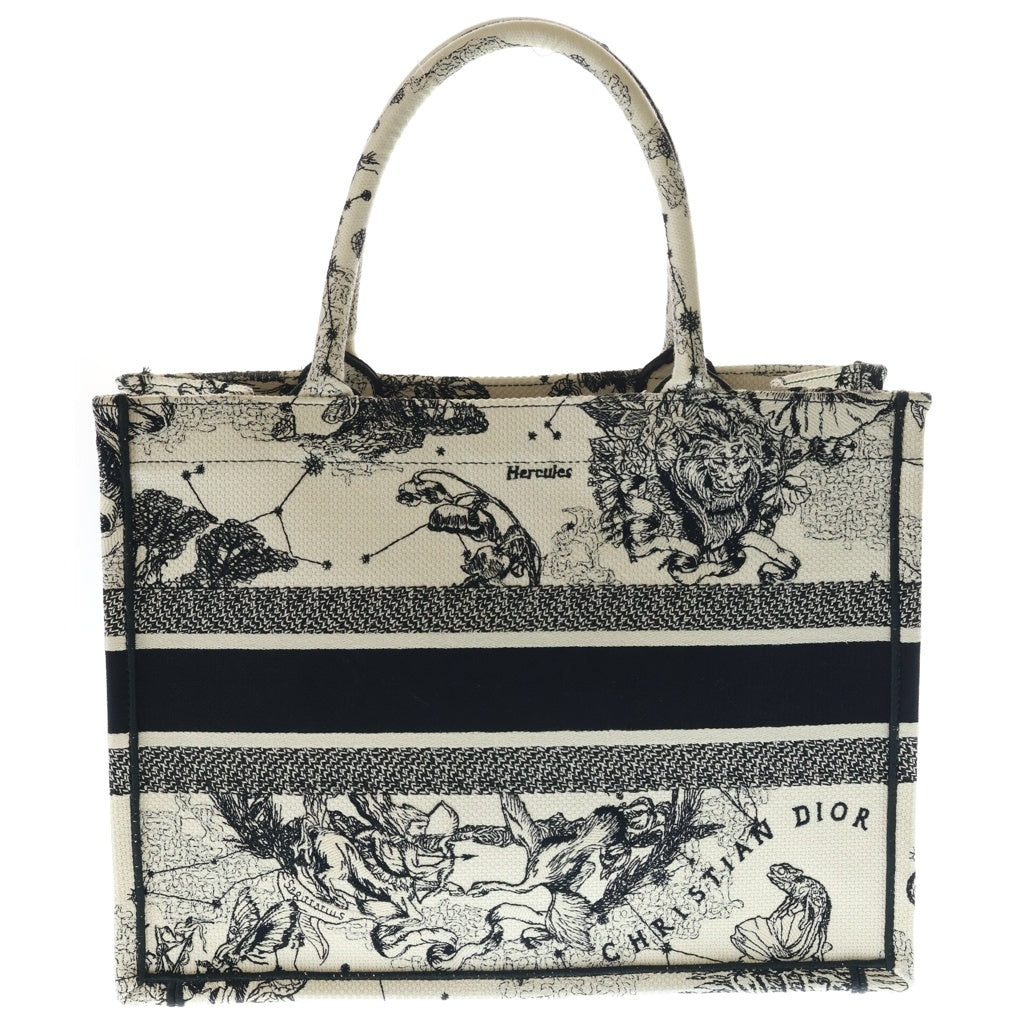 Christian Dior(クリスチャンディオール) ブックトート ミディアム ゾディアック エンブロイダリー トートバッグ ハンドバッグ アイボリー×ブラック キャンバス レディース