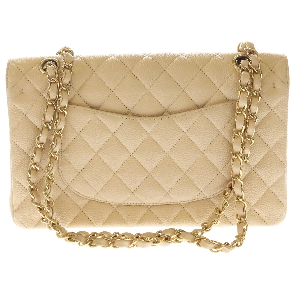 CHANEL(シャネル) マトラッセ 25 WフラップWチェーンショルダーバッグ ベージュ キャビアスキン ゴールド金具 レディース