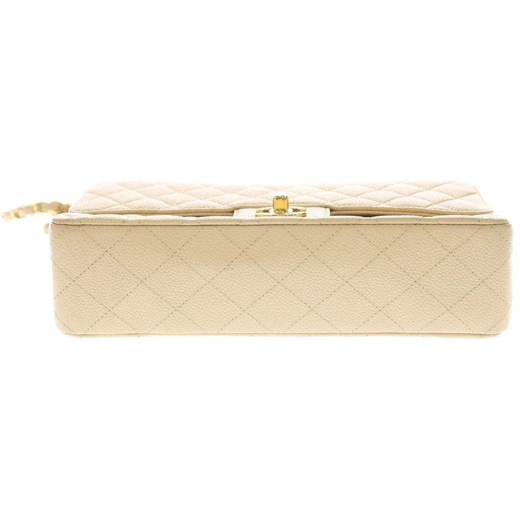 CHANEL(シャネル) マトラッセ 25 WフラップWチェーンショルダーバッグ ベージュ キャビアスキン ゴールド金具 レディース
