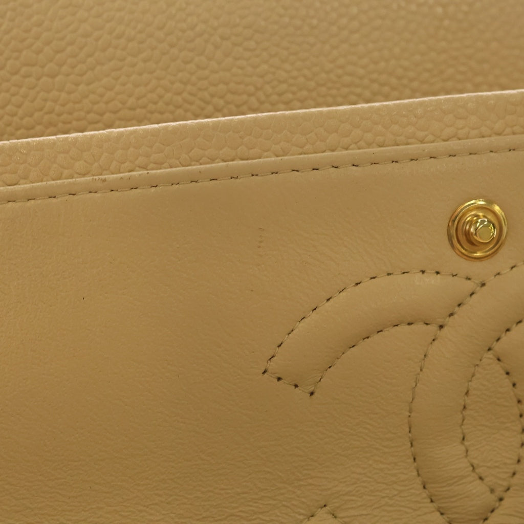 CHANEL(シャネル) マトラッセ 25 WフラップWチェーンショルダーバッグ ベージュ キャビアスキン ゴールド金具 レディース