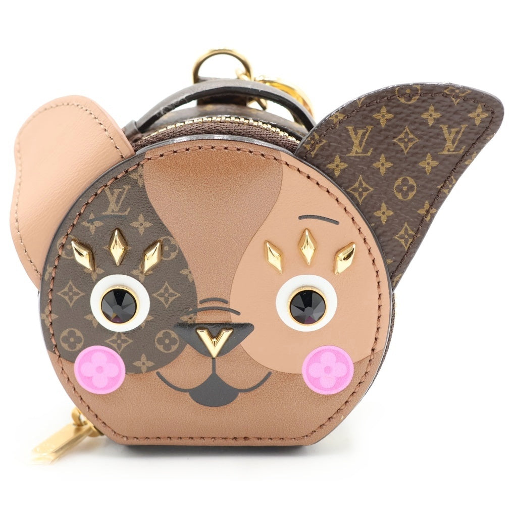 LOUIS VUITTON(ルイヴィトン) モノグラム ポルトクレ パピー レザー キーホルダー ポーチ ケース バッグチャーム ブラウン M80254 ゴールド金具 レディース