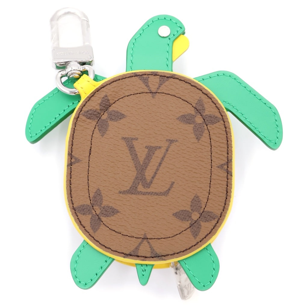 LOUIS VUITTON(ルイヴィトン) キーホルダー・LVタートル バッグチャーム ポーチ ケース キーホルダー ブラウン×グリーン レザー×PVC M01471 シルバー金具 レディース