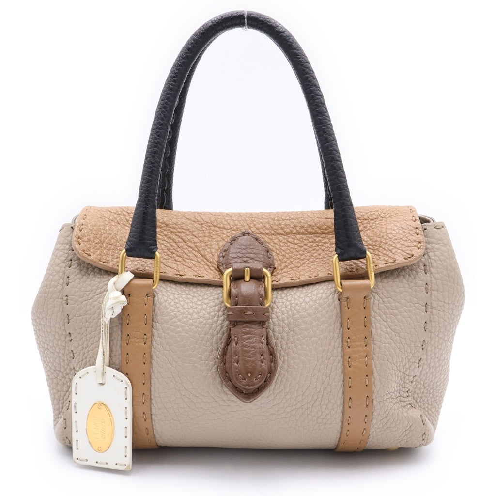 FENDI(フェンディ) セレリア ミニリンダ ハンドバッグ バイカラー ミニバッグ ブラウン×ブラック×グレージュ レザー ゴールド金具 レディース