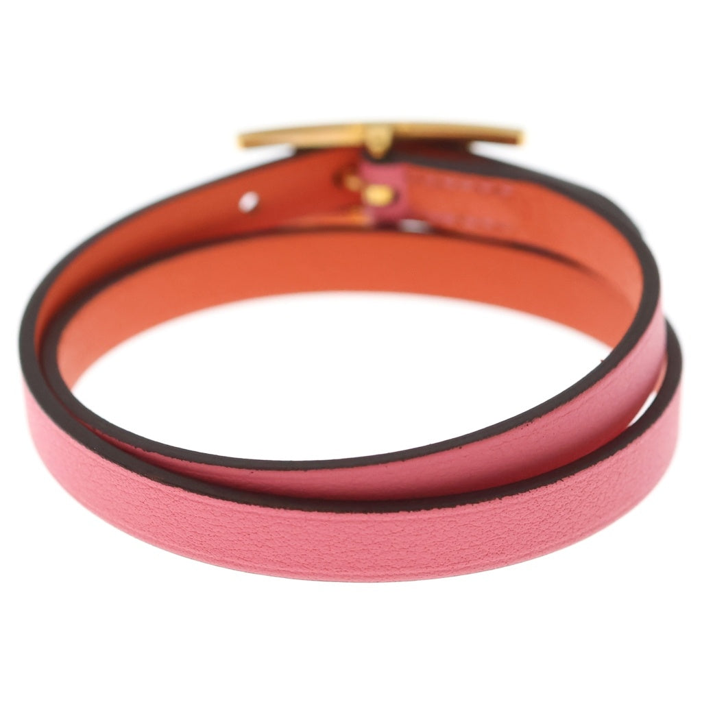 HERMES(エルメス) ビーアピ ドゥブルトゥール レザー 2連 ブレスレット ゴールド金具 ピンク/オレンジ レディース