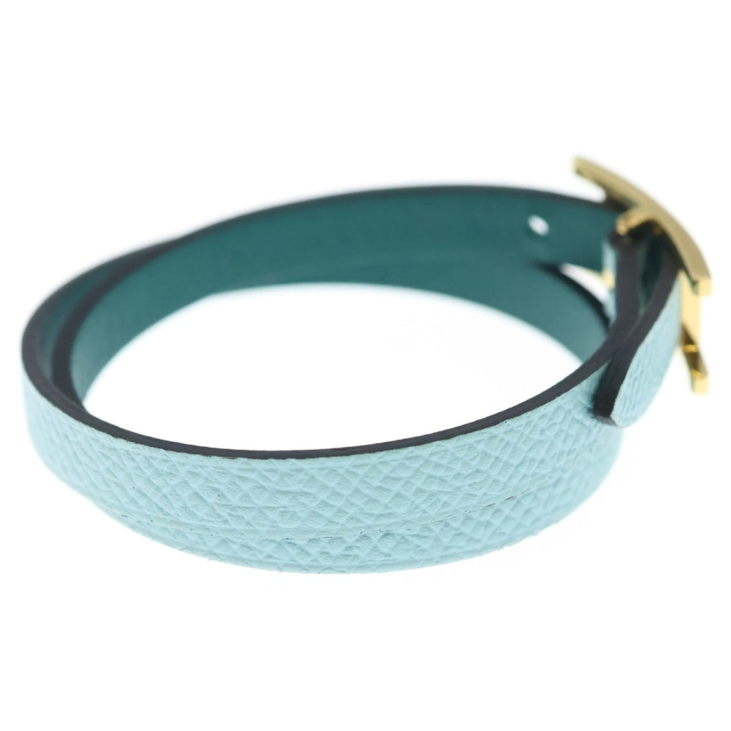 HERMES(エルメス) ビーアピ ドゥブルトゥール レザー 2連 ブレスレット ゴールド金具 ライトブルー/グリーン レディース