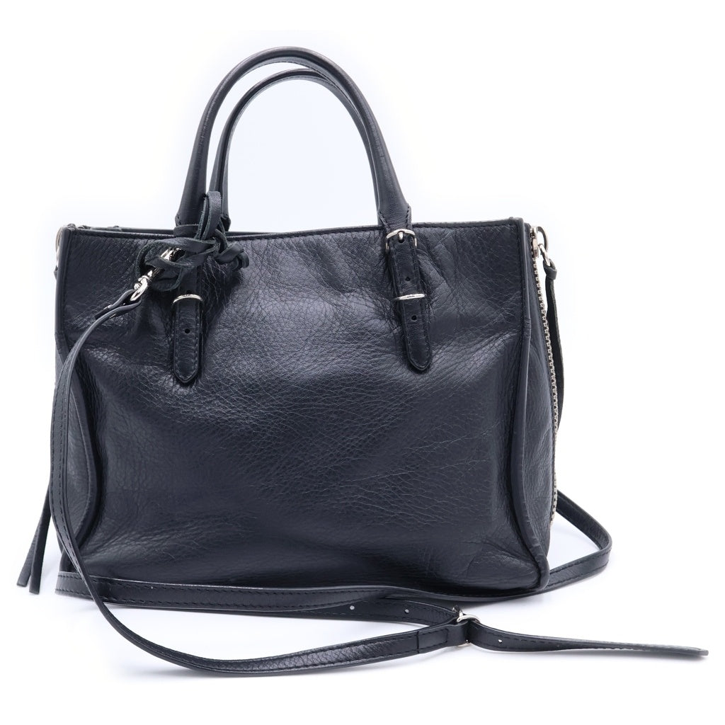 BALENCIAGA GOLF(バレンシアガゴルフ) ペーパーミニ 2WAYバッグ サイドジップ ハンドバッグ ショルダーバッグ ブラック レザー 357333 シルバー金具 レディース