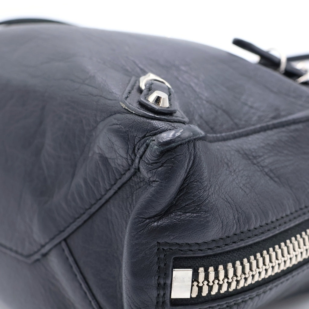 BALENCIAGA GOLF(バレンシアガゴルフ) ペーパーミニ 2WAYバッグ サイドジップ ハンドバッグ ショルダーバッグ ブラック レザー 357333 シルバー金具 レディース