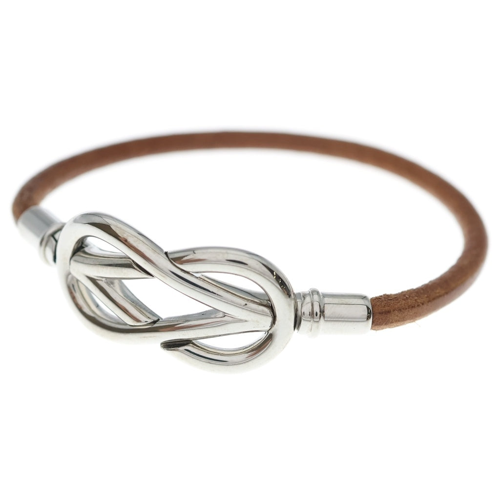 HERMES(エルメス) アタメ ブレスレット ブラウン×シルバー レザー レディース