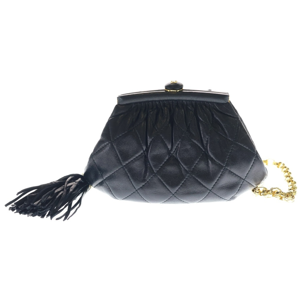 CHANEL(シャネル) マトラッセ ココマーク ラムスキン レザー がま口 フリンジ チェーンショルダーバッグ ゴールド金具 ブラック 1番台 レディース