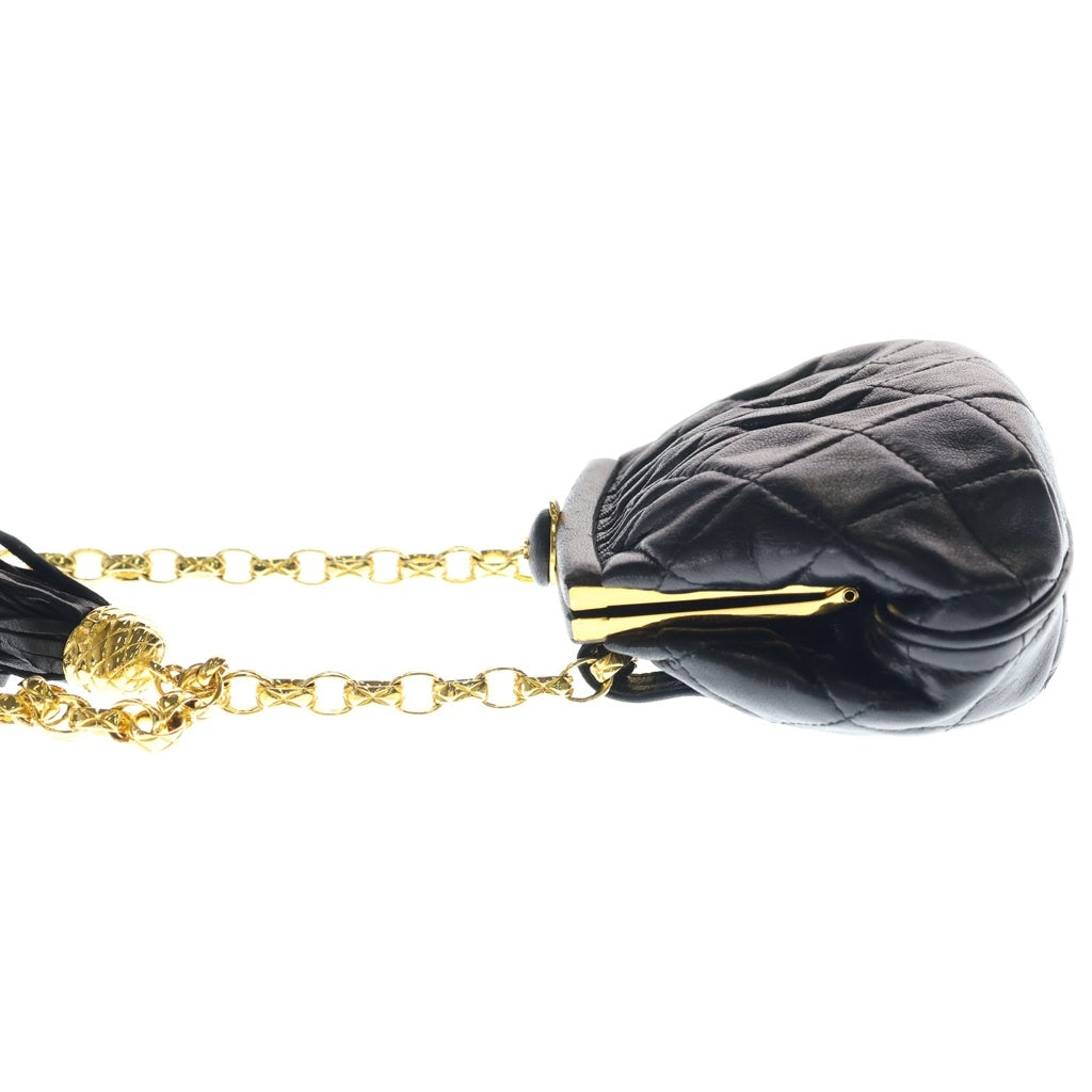 CHANEL(シャネル) マトラッセ ココマーク ラムスキン レザー がま口 フリンジ チェーンショルダーバッグ ゴールド金具 ブラック 1番台 レディース