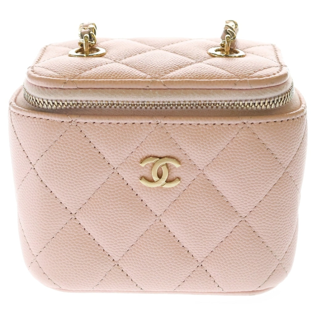 CHANEL(シャネル) ミニ バニティ チェーンショルダーバッグ ピンク キャビアスキン ゴールド金具 レディース