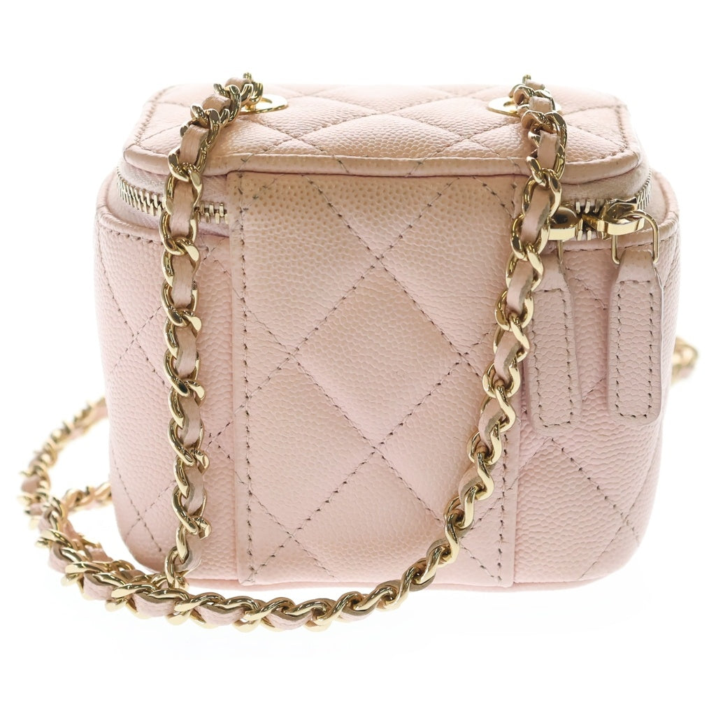 CHANEL(シャネル) ミニ バニティ チェーンショルダーバッグ ピンク キャビアスキン ゴールド金具 レディース