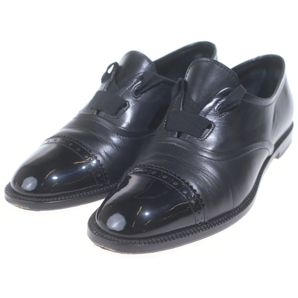 MANOLO BLAHNIK(マノロブラニク) パテント コンビレザー リボン レースアップ ローカット ドレスシューズ ブラック レディース