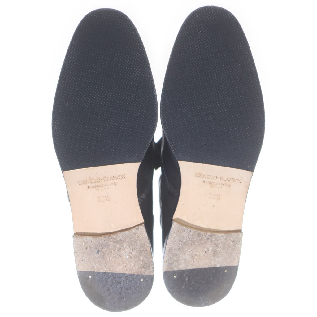 MANOLO BLAHNIK(マノロブラニク) パテント コンビレザー リボン レースアップ ローカット ドレスシューズ ブラック レディース