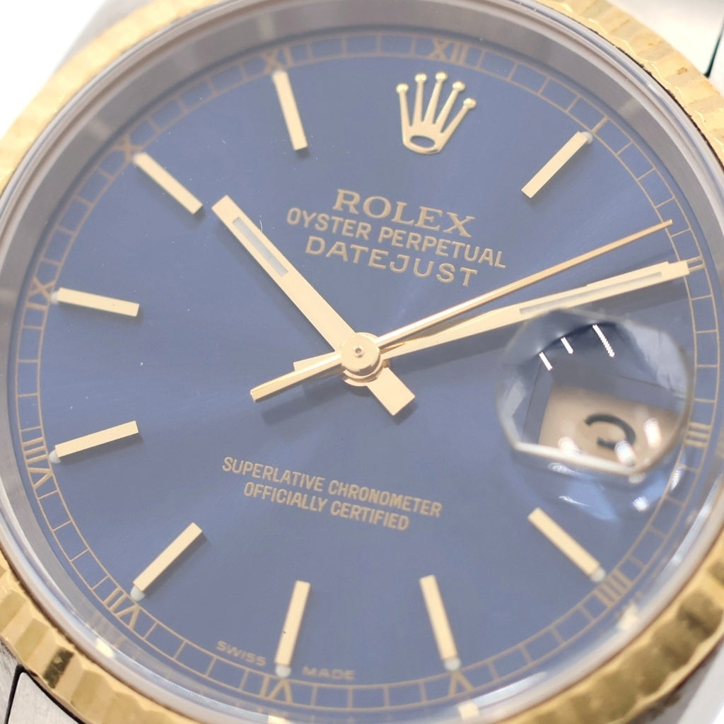 ROLEX(ロレックス) デイトジャスト 青文字盤 自動巻き 腕時計 K18YG イエローゴールド/シルバー 16233