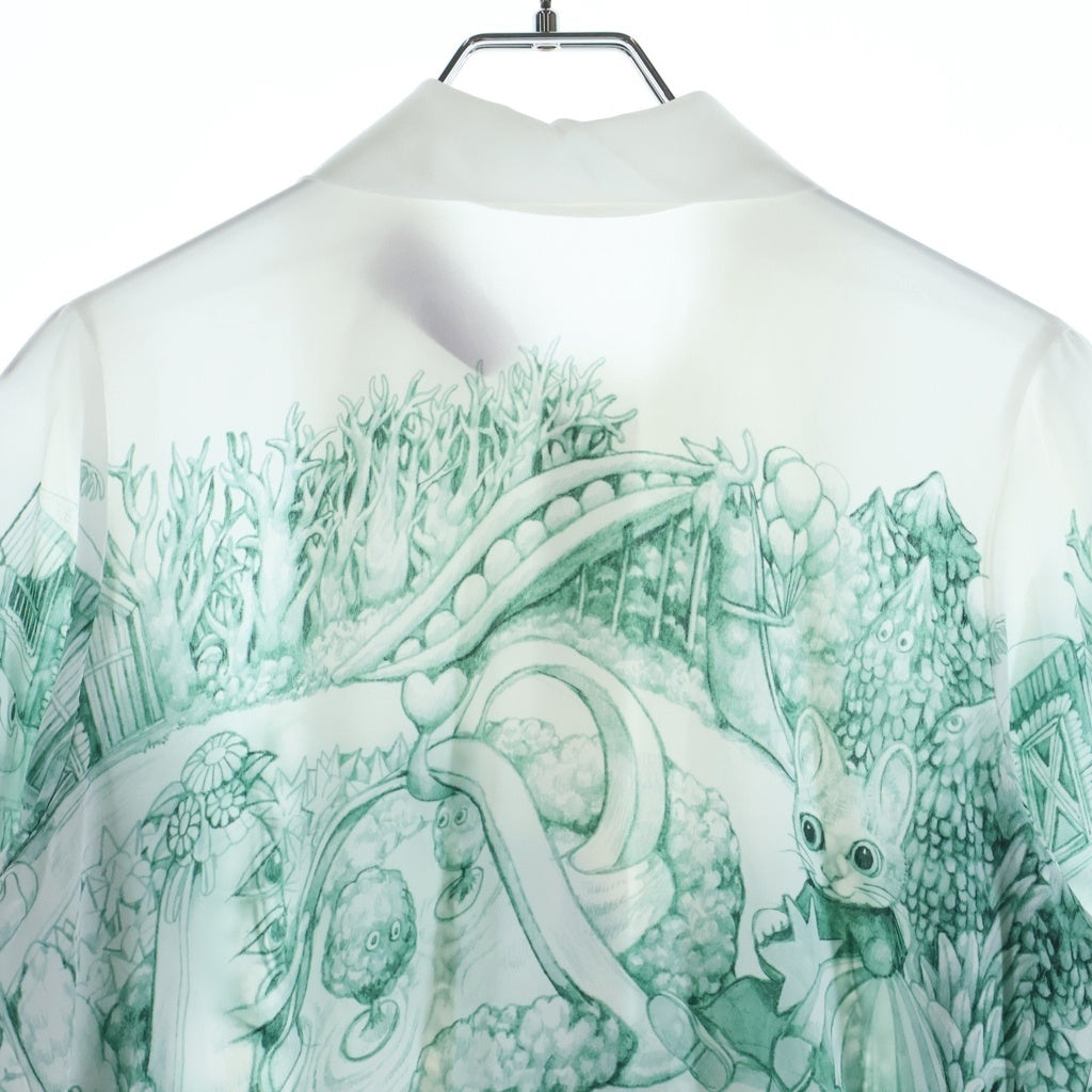 GUCCI(グッチ) グッチ×ヒグチユウコ 魔境の森プリント シルクブラウス ホワイト×グリーン #38 レディース