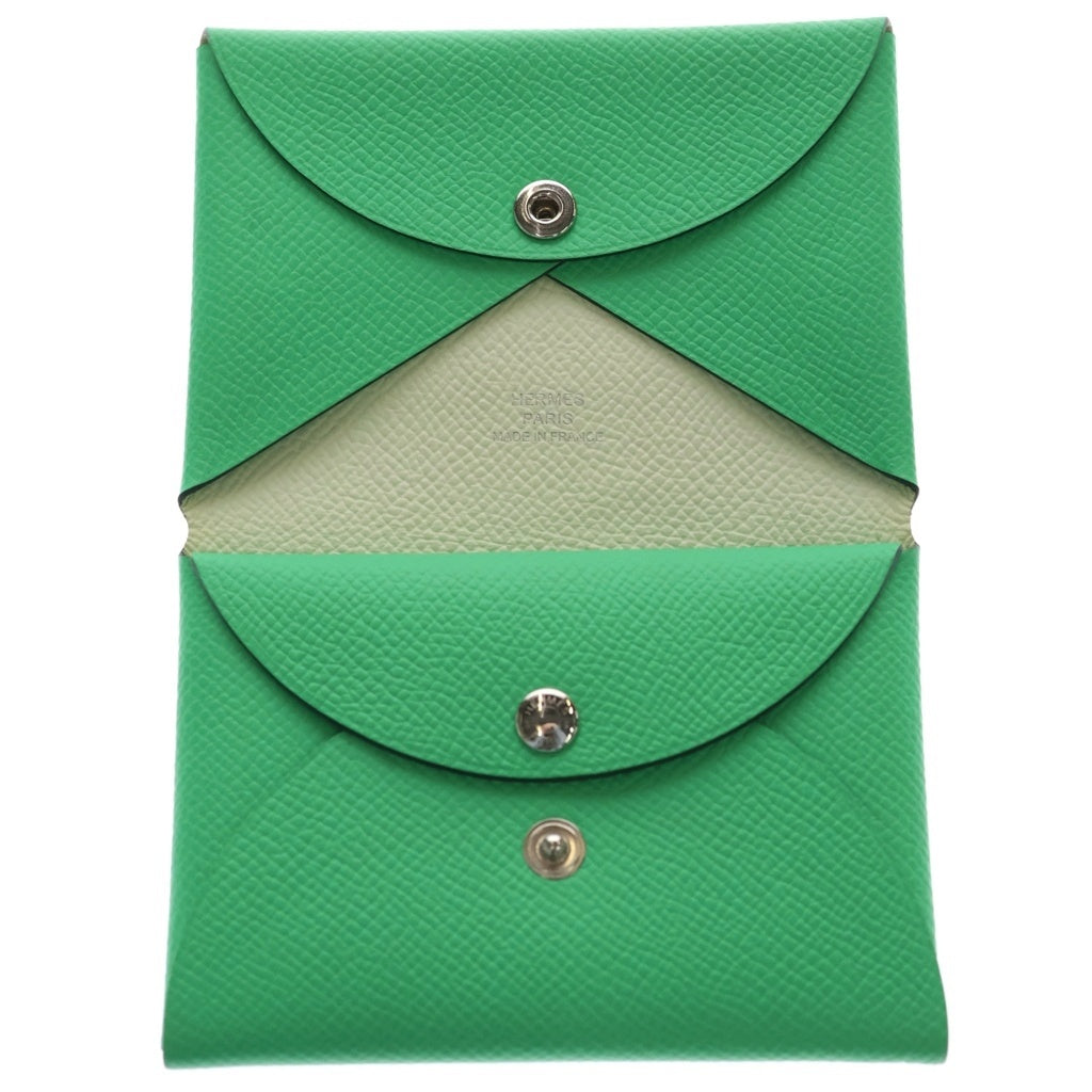 HERMES(エルメス) カルヴィ デュオ エプソン シルバー金具 B刻印 カードケース 名刺入れ コインケース ヴェールヴェルティゴ/ジョーヌミルトン レディース