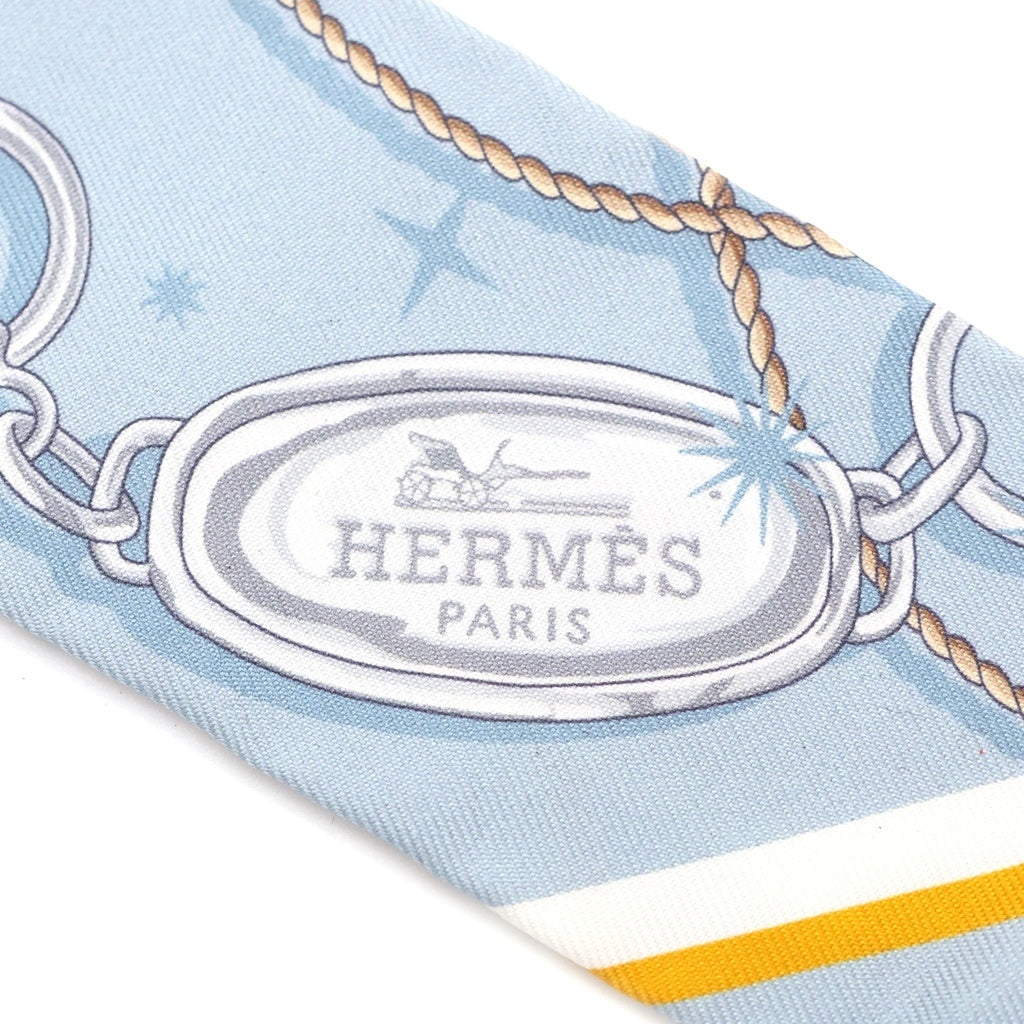 HERMES(エルメス) ツイリー C'est la Fete シルクスカーフ ブルー・グラシエ×ローズプードルグレー レディース