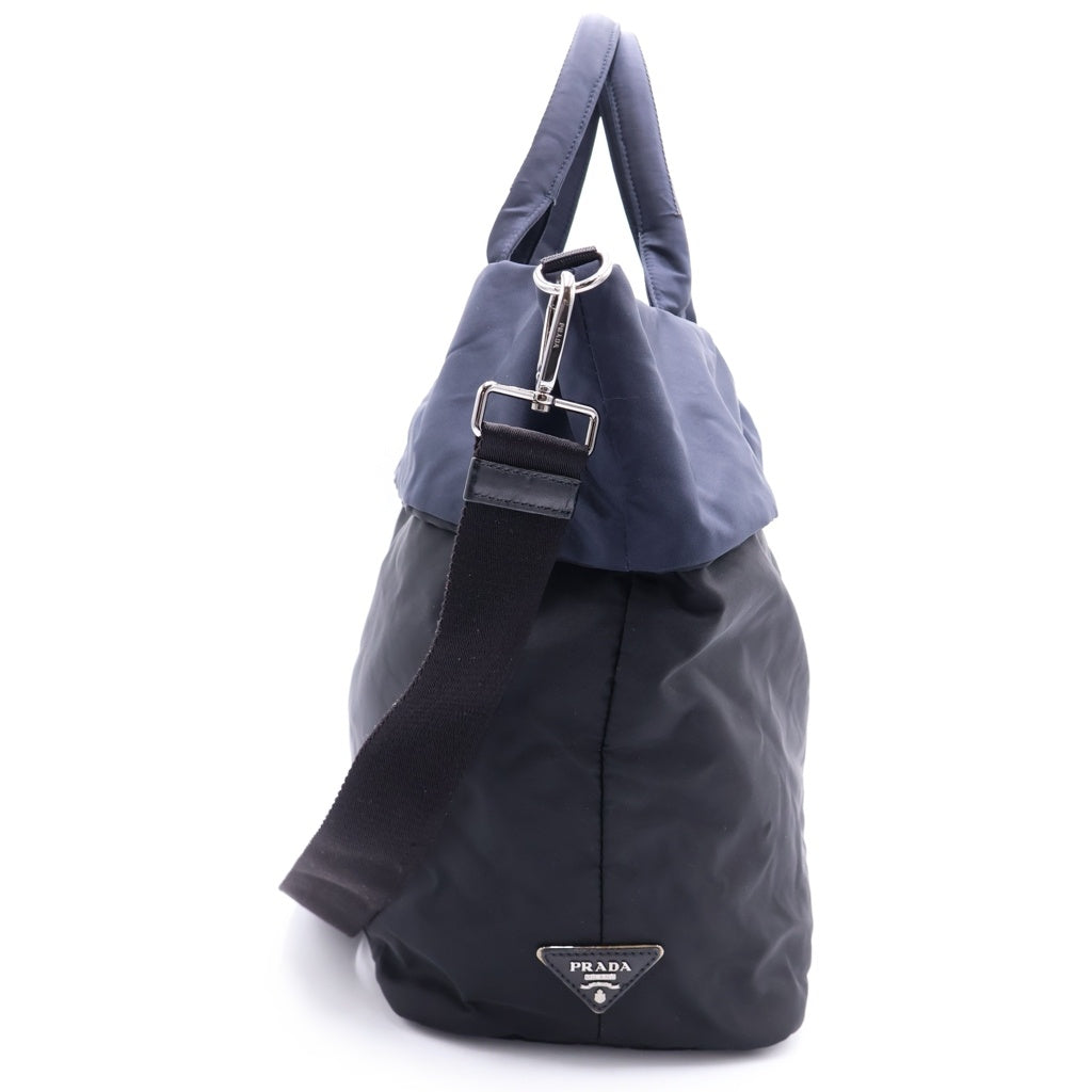 PRADA(プラダ) トライアングルロゴプレート テスート ナイロン リバーシブル 2WAY ハンド ショルダー バッグ ブラック/ネイビー BN1959 レディース