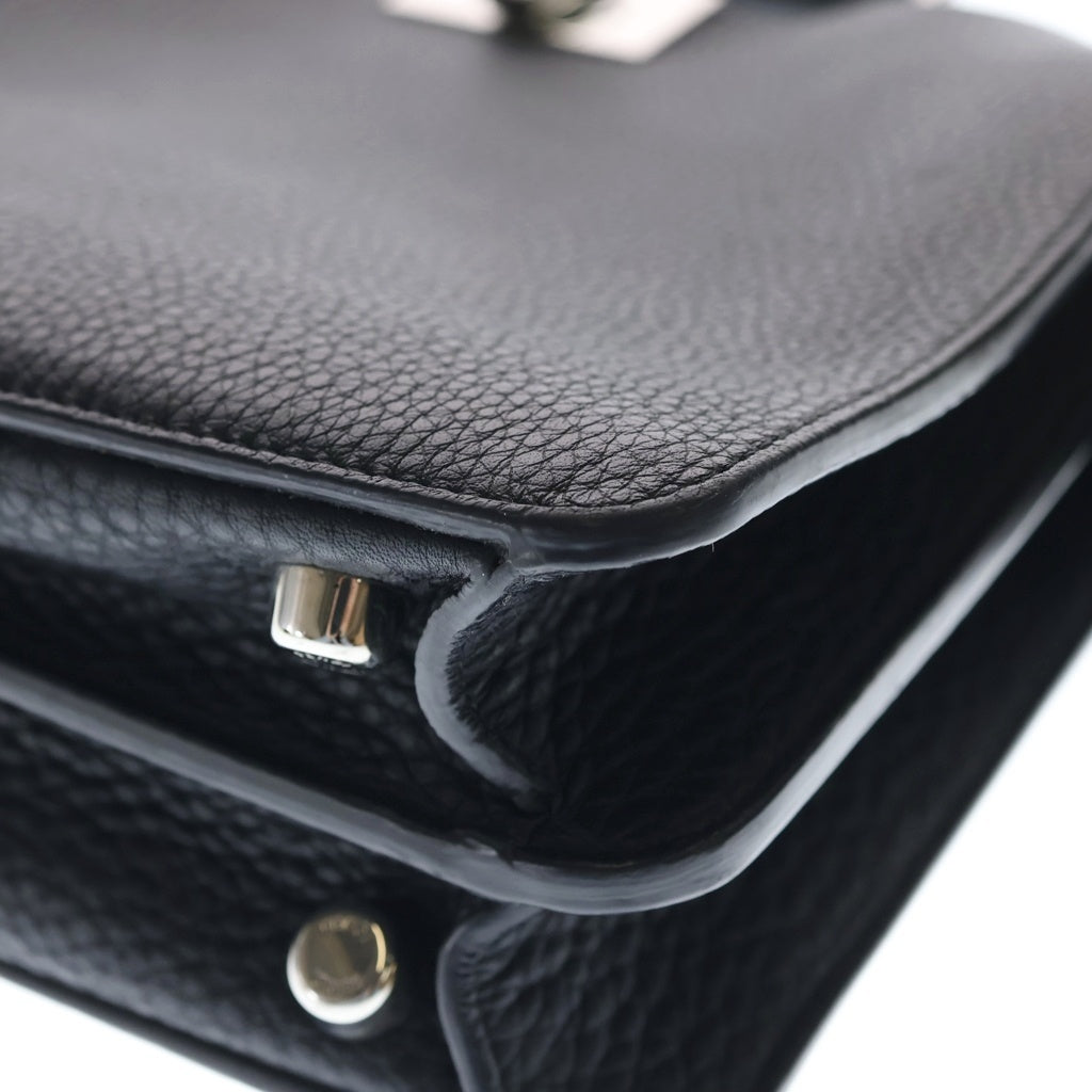 FENDI(フェンディ) ピーカブー スモール レザー 2WAY ハンド ショルダーバッグ シルバー金具 ブラック レディース