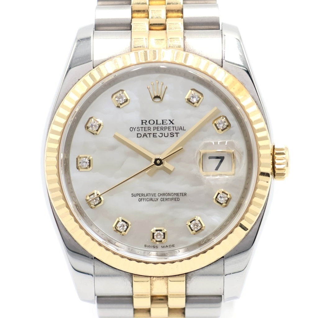 ROLEX(ロレックス) デイトジャスト シェル文字盤 10Pダイヤ 自動巻き 腕時計 K18YG イエローゴールド/シルバー 116233NG