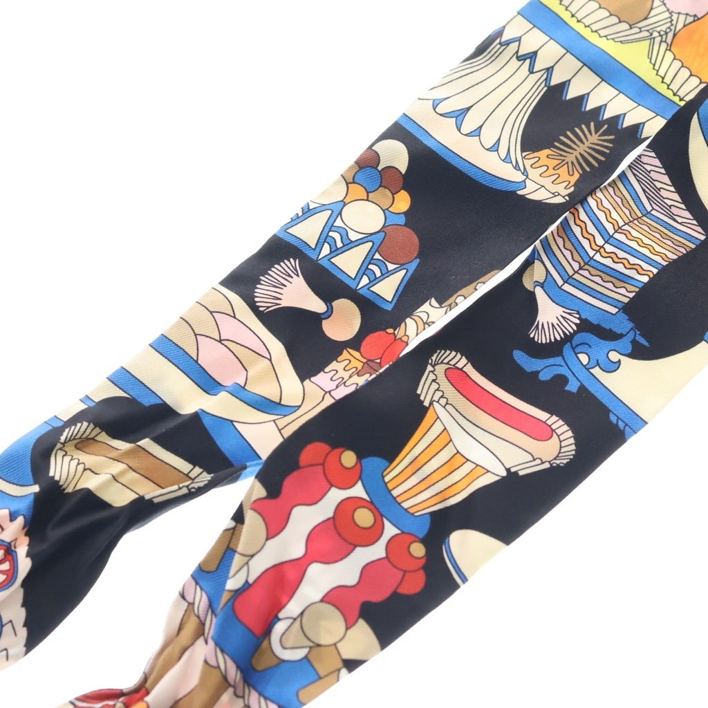 HERMES(エルメス) ツイリー チャーム パティスリー フランセーズ 総柄プリント シルク スカーフ ブラック/マルチ レディース