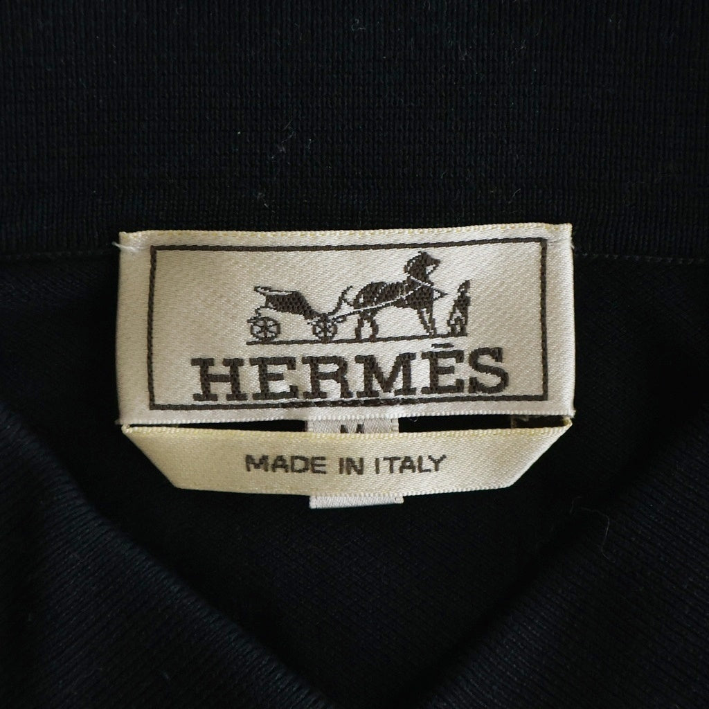 HERMES(エルメス) Hロゴ刺繍 コットン 半袖ポロシャツ ブラック