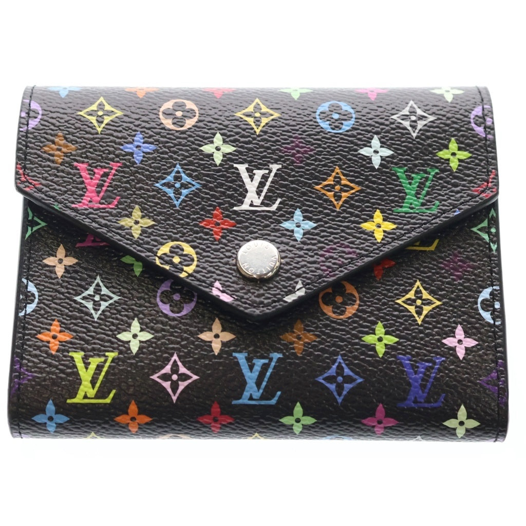 LOUIS VUITTON(ルイヴィトン) LV×TM モノグラムマルチカラー ポルトフォイユ コンパクトウォレット 二つ折り財布 コインケース ブラック レザー M14163 シルバー金具 レディース