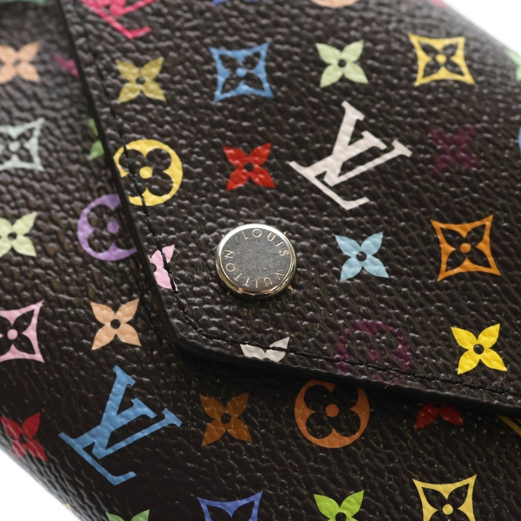LOUIS VUITTON(ルイヴィトン) LV×TM モノグラムマルチカラー ポルトフォイユ コンパクトウォレット 二つ折り財布 コインケース ブラック レザー M14163 シルバー金具 レディース
