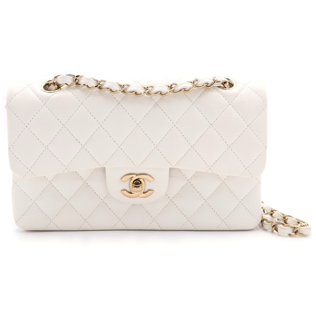 CHANEL(シャネル) マトラッセ23 キャビアスキン ダブルフラップ ダブルチェーン キャビアスキン ショルダーバッグ ホワイト ゴールド金具 レディース