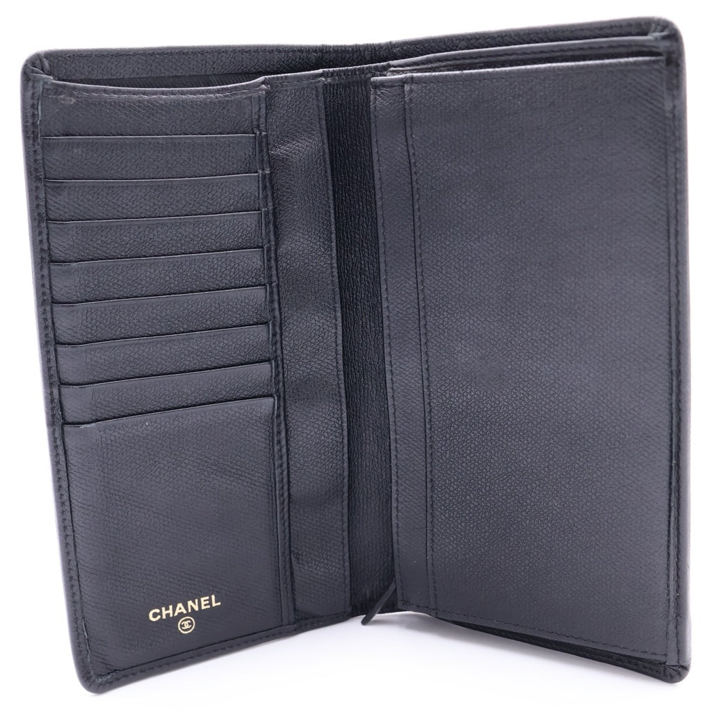 CHANEL(シャネル) ココマーク ココボタン レザー 二つ折り長財布 ブラック