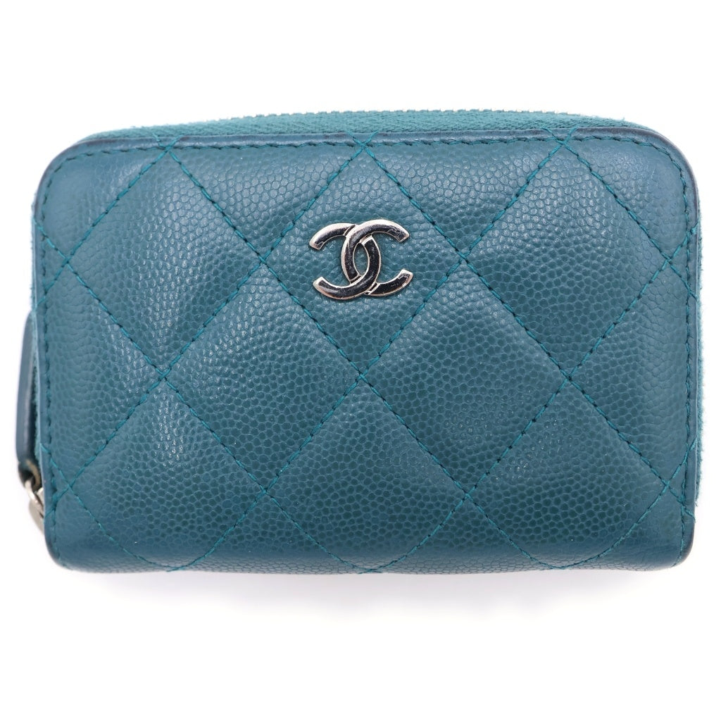CHANEL(シャネル) マトラッセ キャビアスキン シルバー金具 コインパース コインケース コンパクト財布 グリーン系