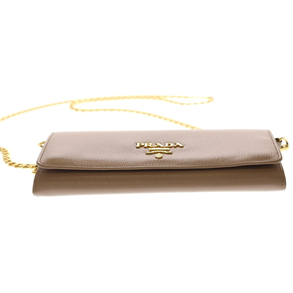 PRADA(プラダ) レザー チェーンショルダー ウォレット ポーチ ベージュ 1BP290 レディース