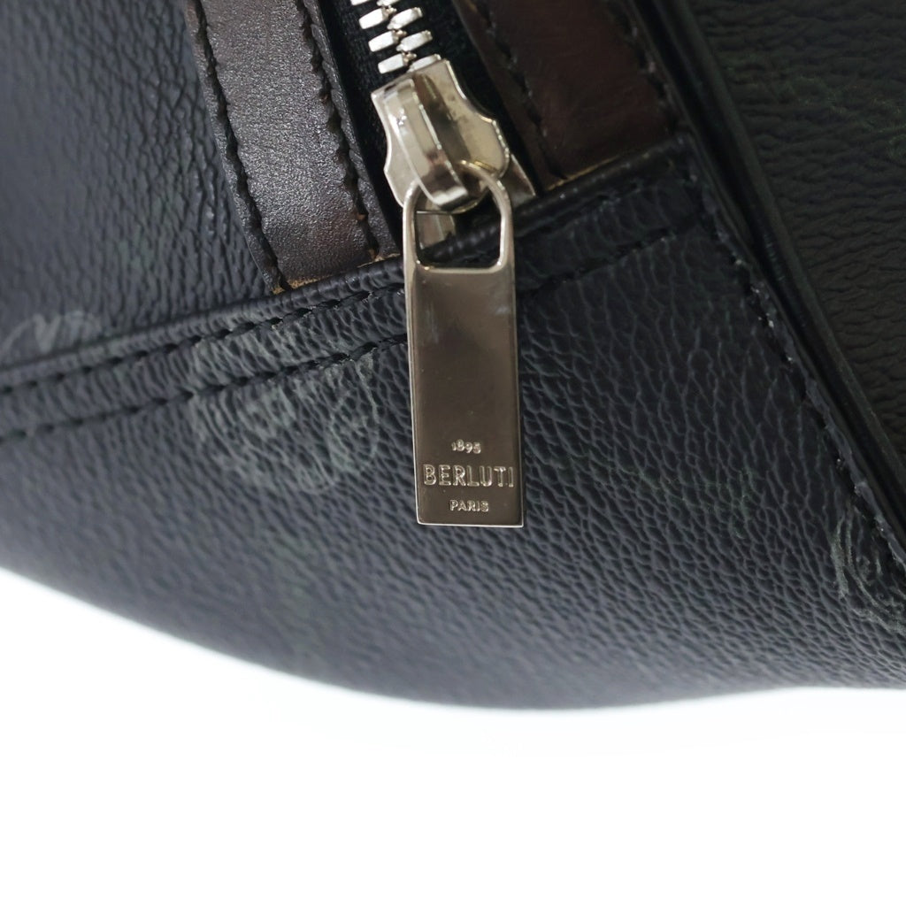 Berluti(ベルルッティ) シグネチャー ボディバッグ ウエストバッグ ショルダーバッグ ブラック×ブラウン レザー シルバー金具