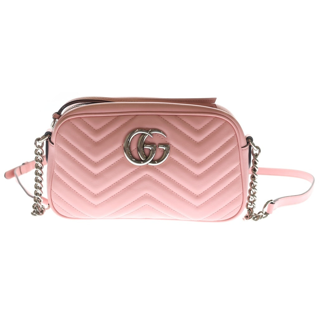 GUCCI(グッチ) GGマーモント キルティング チェーンショルダーバッグ ピンク レザー 447632 シルバー金具 レディース